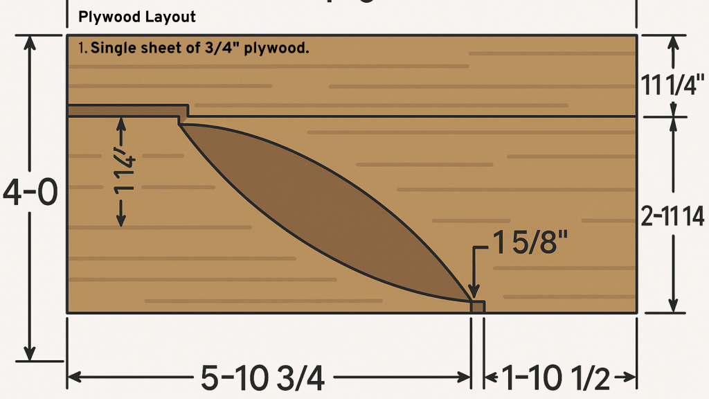 Wooden box with a door dimensions, designed for a plywood layout to build a 3-foot skate ramp